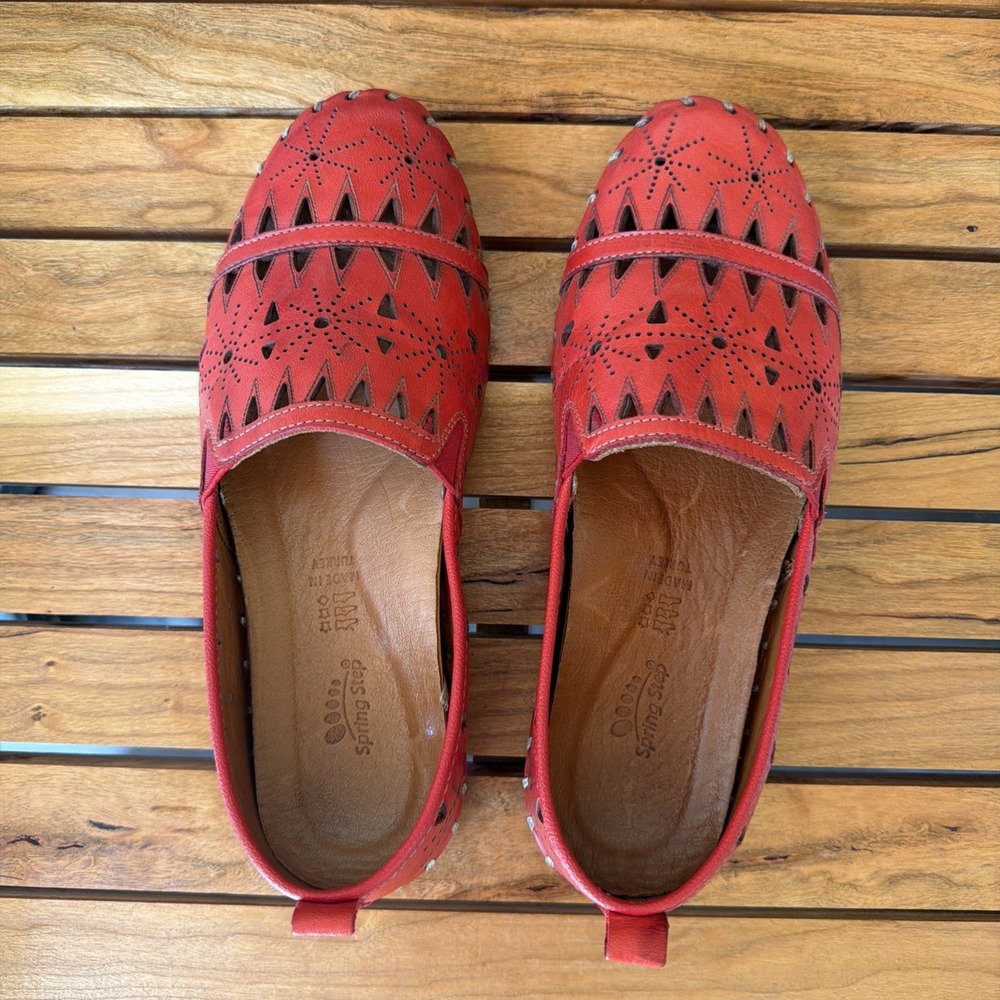 Spring Step Red Women's Leather Fusaro Loafer Eyelet Comfy Slip-On Shoe EU36 Sz6